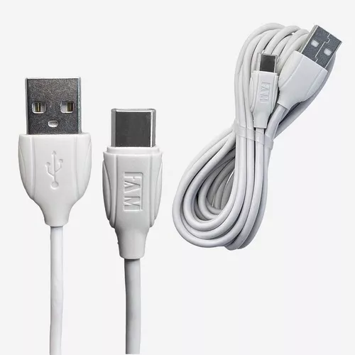 Cable largo / grande / largo FAM Cabo de Dados / Cabo Carregador / Cabo USB  blanco con entrada USB / USB-A salida Tipo C / USB C / Type C