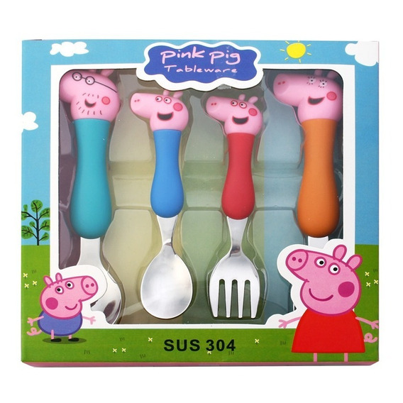 Set De 4 Cubiertos De Peppa Pig - Cuchara Tenedor 