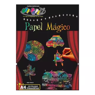 Papel Magico A4 Multicolor Para Desenhar Off Paper 5 Folhas Cor Preto