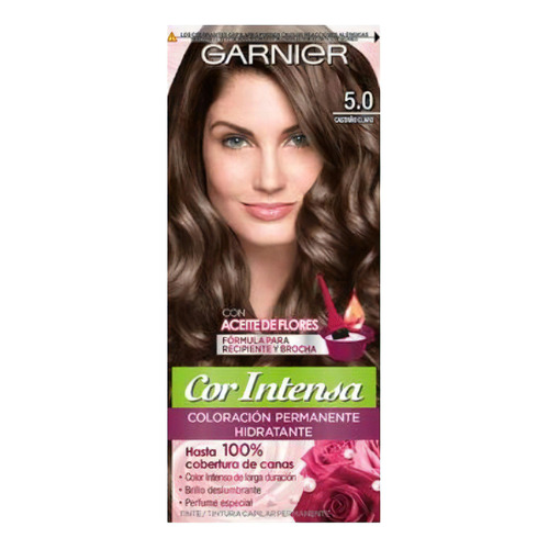 Kit Tinta, Oxidante Garnier  Cor intensa Kit Coloración Permnente Hidratante Garnier Cor Intensa tono 5.0 castaño claro para cabello