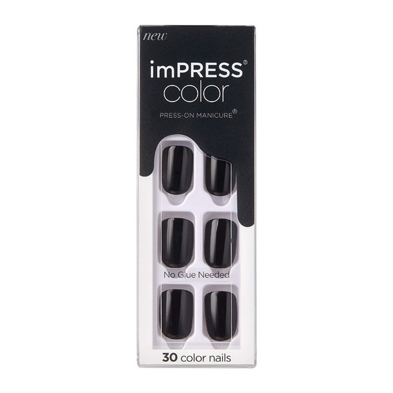 Uñas Postizas Kiss Impress Color Press-on Black 30 Unidades