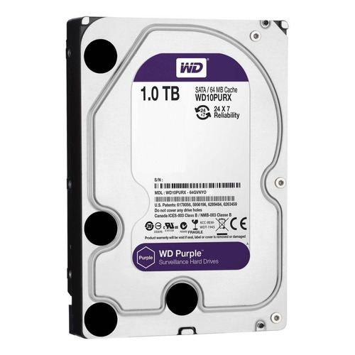 Disco duro interno Western Digital WD Purple WD10PURX 1TB PC - DVR - NVR  púrpura 1TERA almacena CCTV Camaras