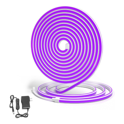 Tiras De Led Luz De Neón Flexible 5m Manguera Con Fuente Luz Púrpura