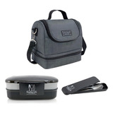 Kit Bolsa Térmica Divisória Marmita+lancheira+porta Talheres Cor Preto