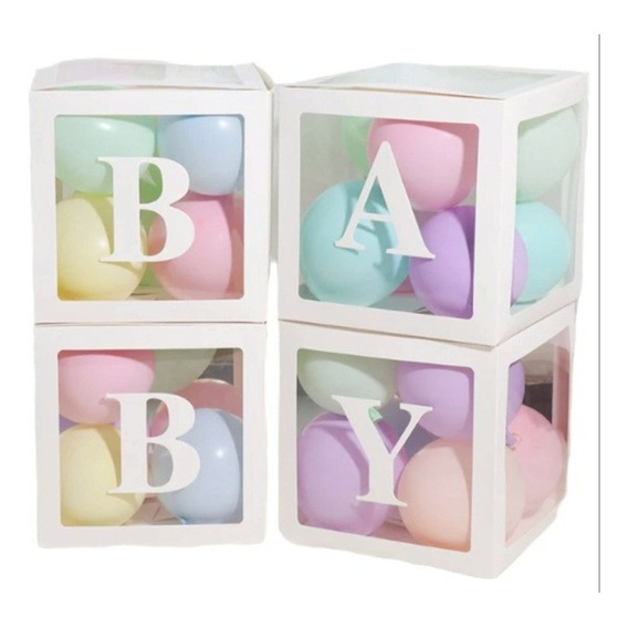 Caja Para Globos, Cubos Decorativos De Baby Shower X 4 Ud