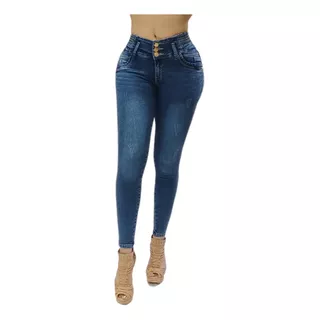 Pantalon Mujer Mezclilla Corte Colombiano Strech Push Up