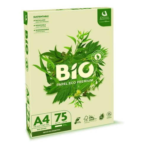 Resma Bio A4 resmas de 500 hojas de 75g blanco de 10 unidades por pack