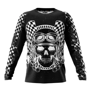 Doxe Jersey  Regular Bandera Calavera Biker Meta Blanco 