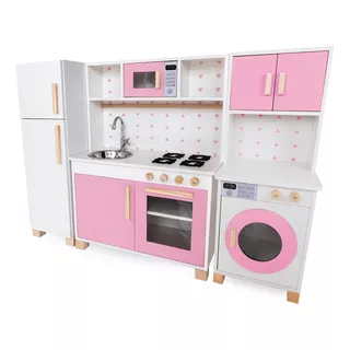 Cozinha Infantil + Geladeira + Máquina De Lavar Rosa