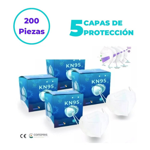 Cubrebocas Kn95 Certificado 200 Piezas Mascarilla Blanco