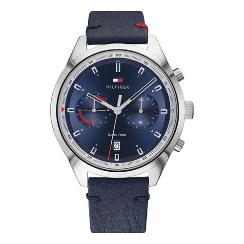 Reloj Tommy Hilfiger Th 1791728 Carcasa Acero 50m Wr Cuero Color de la malla Azul Color del bisel Plata Color del fondo Azul