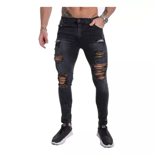 Jeans Pantalon Hombre Chupin Elastizado Rotura Premium Moda 