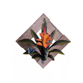 Quadro Rustico De Bromélia Laranja 50x50