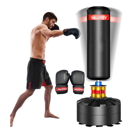 Valuyev Costal Box Base Fija Mma Artes Marciales Con Guantes Color Negro