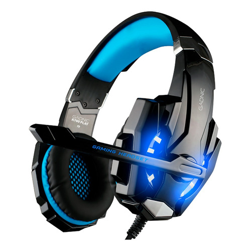 Auricular Gamer Luces Microfono Profesional Pc Celular Ps4 Color Negro/Azul