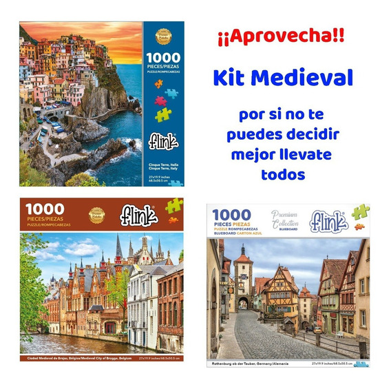 Kit Medieval 3 Rompecabezas Brujas, Alemania Y Cinque Terre