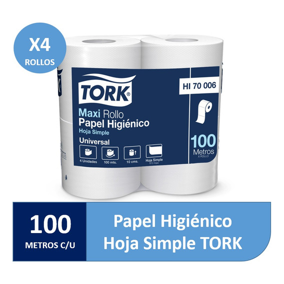 Papel Higiénico Tork Hoja Simple 4 Rollos De 100 Metros