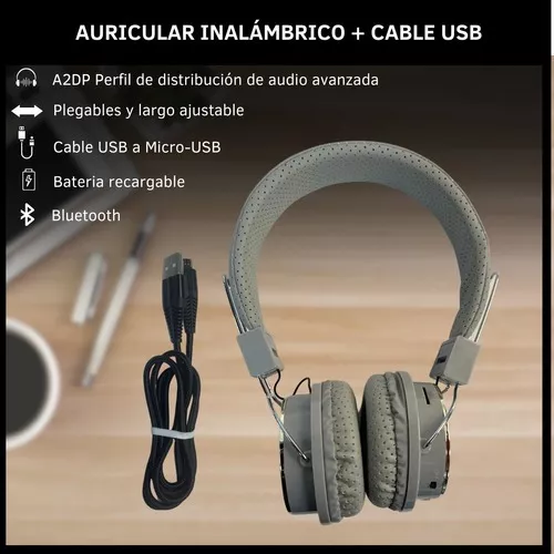 Auriculares Inova Inalámbricos Bluetooth + Cable Usb Color Gris