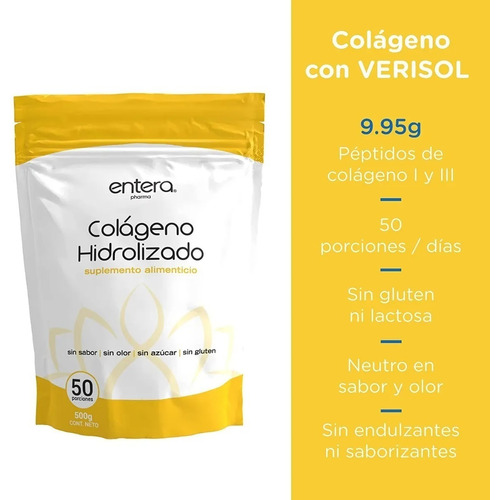 Colágeno Hidrolizado Entera Pharma 500g Colageno En Polvo Sin sabor