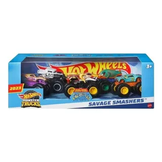 Kit 5 Carrinho Monster Trucks Savage Smashers - Mattel
