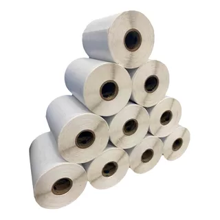 Kit C/ 10 Rolos Etiqueta Couche 100x50 (mm) 10x5 Cm Cor Branco