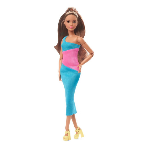 Barbie Looks Muñeca, Morena, Vestido Midi Con Un Solo Hombro
