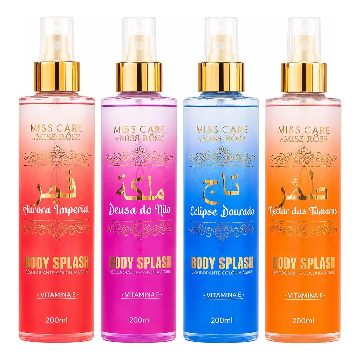 Kit 4 Body Splash Miss Rose Colônia Árabe 200ml