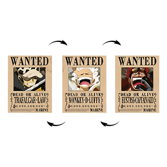 Cuadro Lenticular Luffy G5 Trafalgar Eustass One Piece Wantd