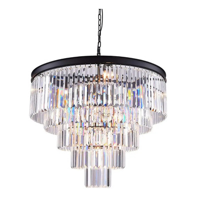 Lampara Colgante Cristal 60cm 5 Pisos Negro 8 Luces E14 Dx