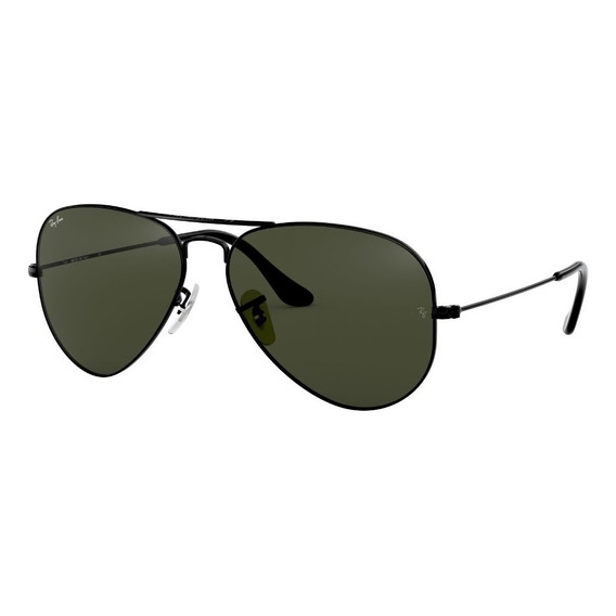 Anteojos de sol Ray-Ban Aviator Classic Standard con marco de metal color polished black, lente green de cristal clásica, varilla polished black de metal - RB3025