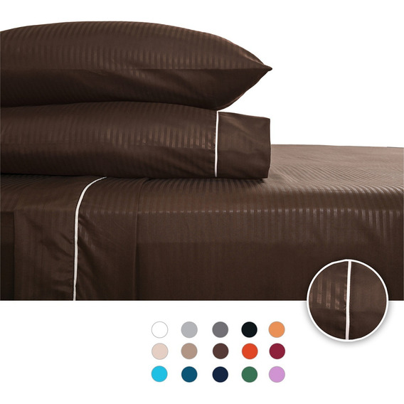 Sábanas King Size 2800 Hilos Extra Suave Premium Stripes Color Chocolate Diseño de la tela Rayado