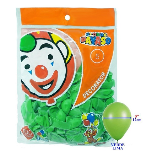 Globo Latex Decorator Redondo N° 5 Payaso C/100 Piezas Color Verde lima