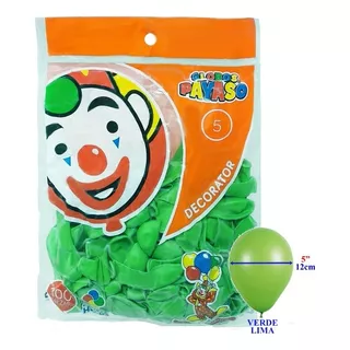 Globo Latex Decorator Redondo N° 5 Payaso C/100 Piezas Color Verde Lima