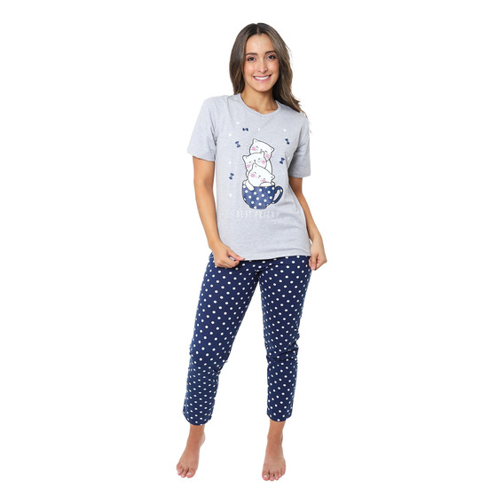 Pijama Dama Pantalón Y Blusa Manga Corta Conejo Dormilon