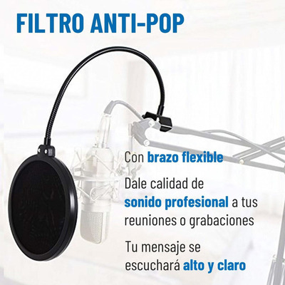Kit Soporte Para Microfono Condensador Brazo Antipop Y Araña Color Negro