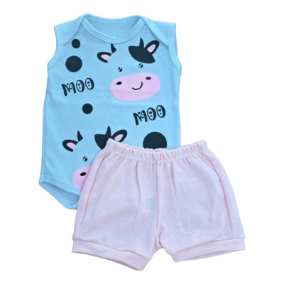 Conjunto Infantil Body Regata Vaquinha E Short Menino Menina