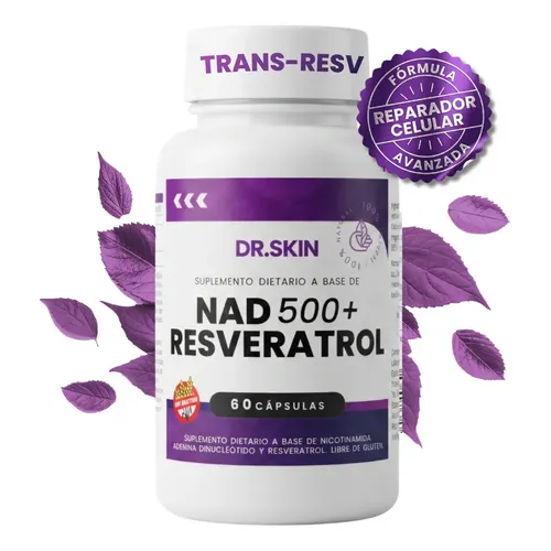 NAD + Resveratrol Puro | 1200 Mg | 60 Cápsulas | Dr Skin | ¡Activá Tu Energía Celular, Potenciá Tu Longevidad Y Mejorá Tu Memoria Y Enfoque! Suplemento Antioxidante Antiage | Vitamina B3 Nicotinamida