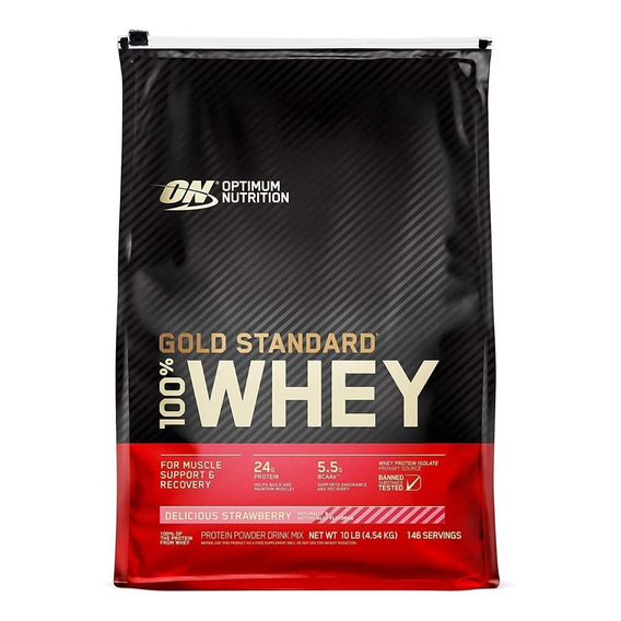 Suplemento en polvo Optimum Nutrition  Proteína Gold Standard 100% Whey proteína sabor delicious strawberry en bolsa de 4.54kg