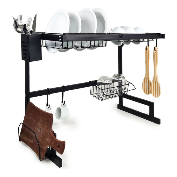 Escurridor Secaplato Rack Organizador De Cocina Color Negro