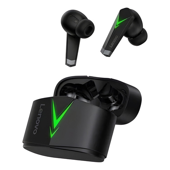 Auriculares in-ear gamer inalámbricos Lenovo LivePods LP6 negro con luz  verde LED