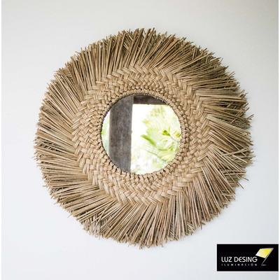 Espejo Circular Seagrass Diseño 70cm Natural Sm03