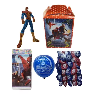 Spiderman.  Kit Fiesta Caja Dulcera, Vela, Globos, Figura