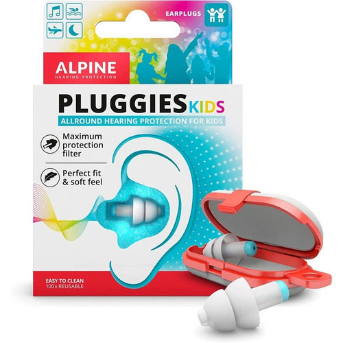 Alpine Pluggies Kids - Protector de oídos para niños, 26 dB, color blanco