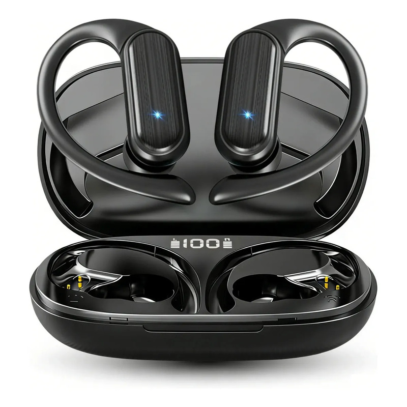 Fone de Ouvido Esportivo JSKJ RAP-A520 TWS Bluetooth 5.3 Preto Com Cancelamento de Ruído e Bateria de 48h Para Academia