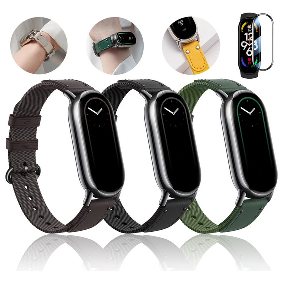 3 Correas Y Mica Cristal Para Xiaomi Mi Watch Band 8 Cuero