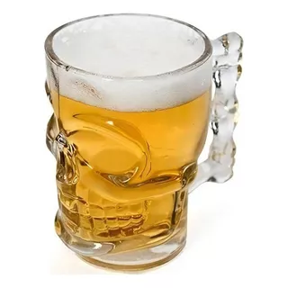 Caneca Chopp E Cerveja De Vidro Caveira Rock Style 510ml