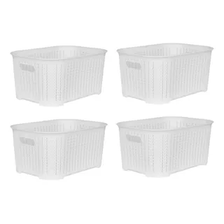 Canastos Organizador Plastico Rattan Cesto X 4 Un 36x25x17 Color Blanco