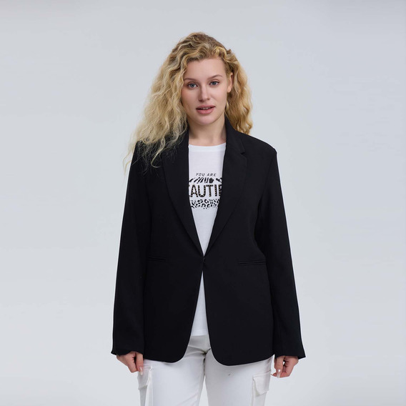 Blazer Mujer Con Manga Roll Up Negro Fashion's Park