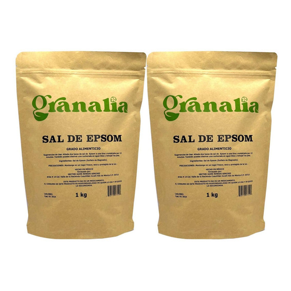 Sal De Epsom (sulfato De Magnesio) 2 Bolsas De 1 Kg Granalia