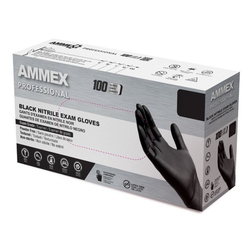 Guantes De Nitrilo Negro Desechables Ammex Talla L X 100 Pz Talla G